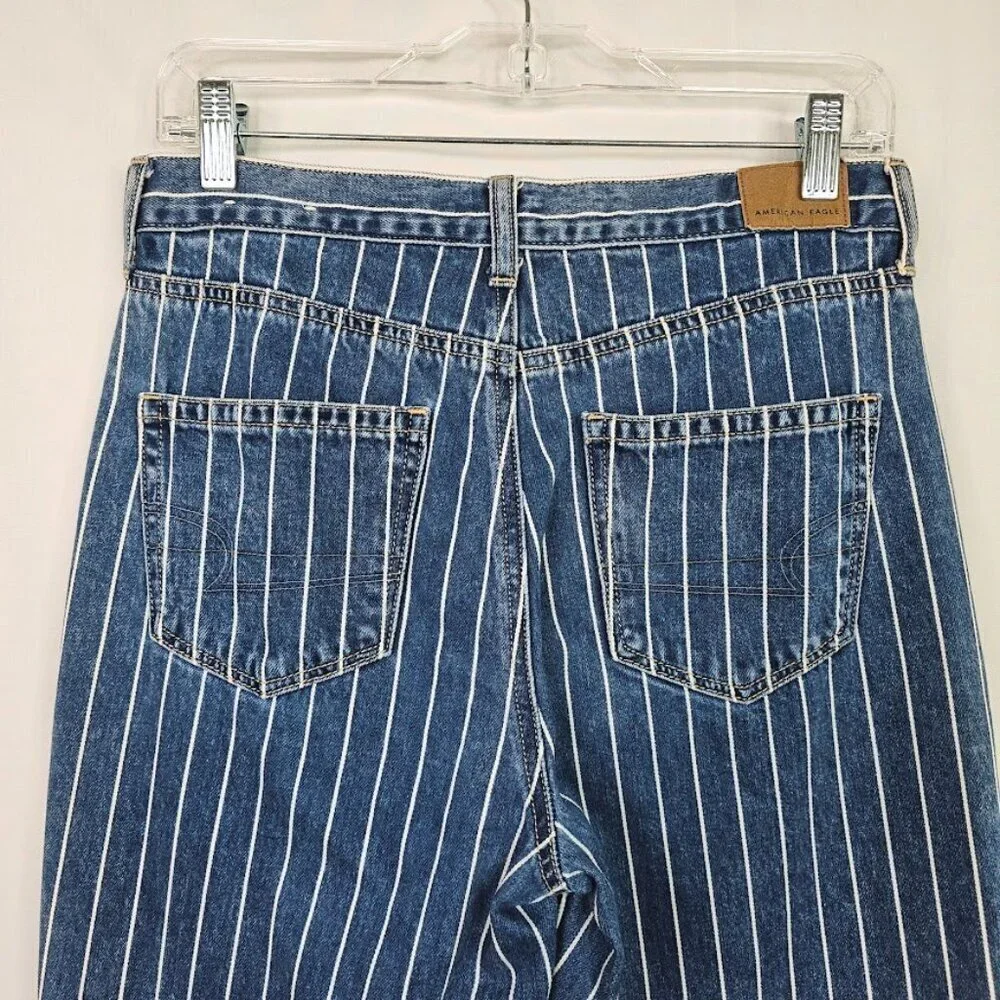 Women's AMERICAN EAGLE Jeans Retro Mom size 4 MEDIUM WASH BLUE Stripes High Rise - Picture 7 of 8